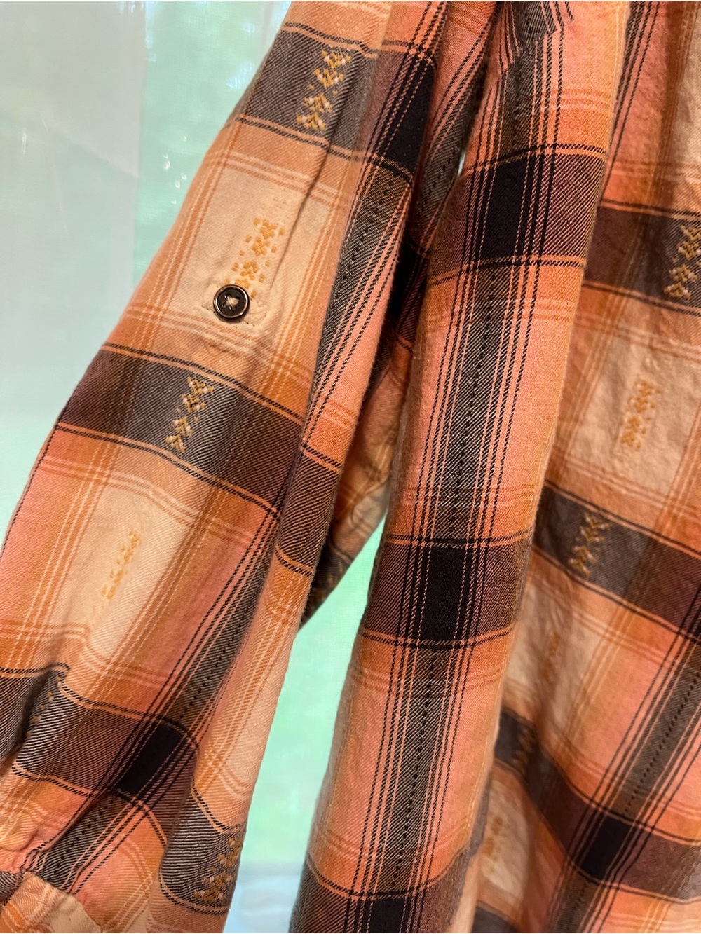 Cato Peach and Gray Plaid Button-Down Tunic - Picture 4 of 5